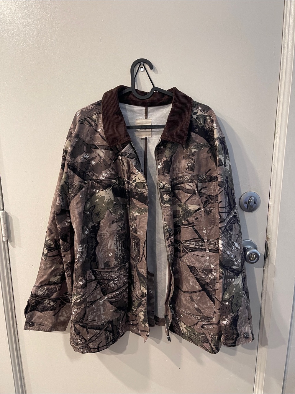 Thread & Supply Brown and Olive Camouflage Utility Jacket with Corduroy Collar